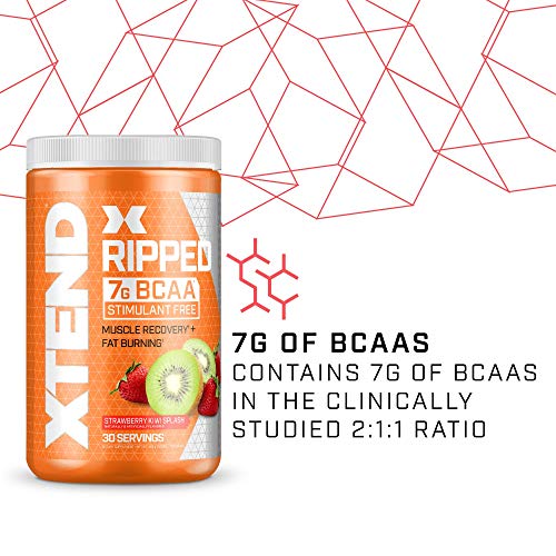 XTEND Ripped BCAA Powder Strawberry Kiwi | Cutting Formula + Sugar Free Post Workout Muscle Recovery Drink with Amino Acids | 7g BCAAs for Men & Women | 30 Servings