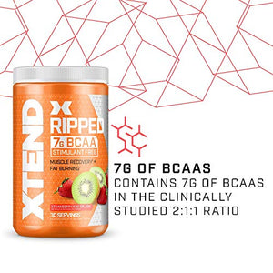 XTEND Ripped BCAA Powder Strawberry Kiwi | Cutting Formula + Sugar Free Post Workout Muscle Recovery Drink with Amino Acids | 7g BCAAs for Men & Women | 30 Servings