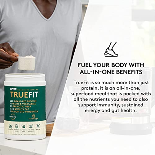 RSP TrueFit - Protein Powder Meal Replacement Shake for Weight Loss, Grass Fed Whey, Organic Real Food, Probiotics, MCT Oil, Non-GMO, Gluten Free, No Artificial Sweeteners, 2 LB Vanilla