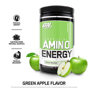 Optimum Nutrition Amino Energy - Pre Workout with Green Tea, BCAA, Amino Acids, Keto Friendly, Green Coffee Extract, Energy Powder - Green Apple, 30 Servings