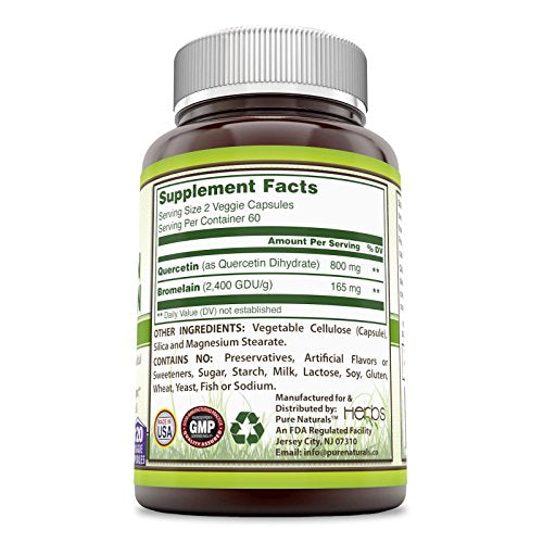 Pure Naturals Quercetin with Bromelain, Veggie Capsules -Reduces Sign of Aging* -Supports Healthy Immune Response* (120Count)