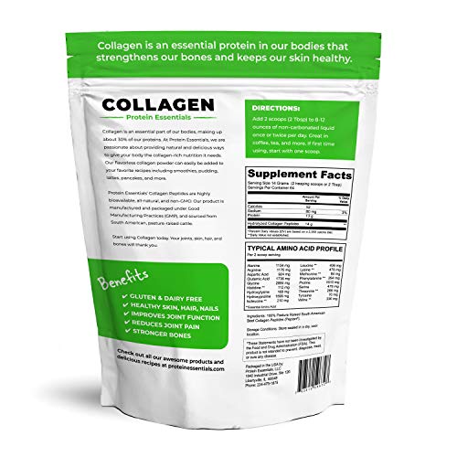 Protein Essentials Collagen Peptides Powder, Grass-Fed, Paleo & Keto Friendly, NonGMO & Gluten Free Unflavored 32oz