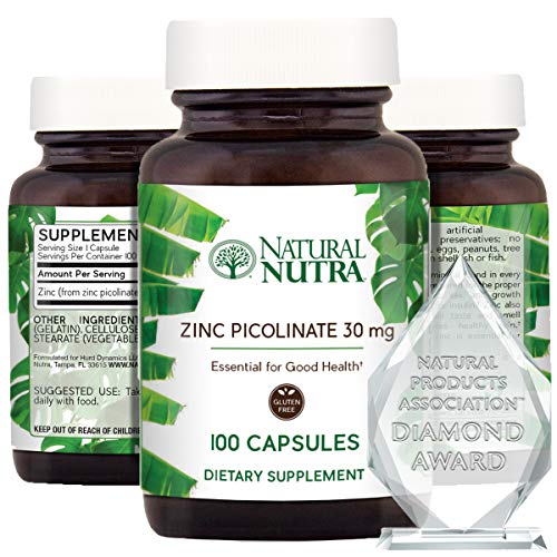 Natural Nutra Zinc Picolinate 30 mg, Double Strength, Raw and Pure, Highly Bioavailable Supplement for Growth, Immune and Thyroid Support, 100 Capsules