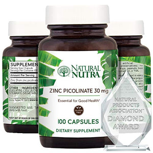 Natural Nutra Zinc Picolinate 30 mg, Double Strength, Raw and Pure, Highly Bioavailable Supplement for Growth, Immune and Thyroid Support, 100 Capsules