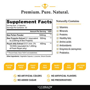 Immune Boosting Royal Jelly Supplement with Bee Propolis & Pollen, 90 Caps