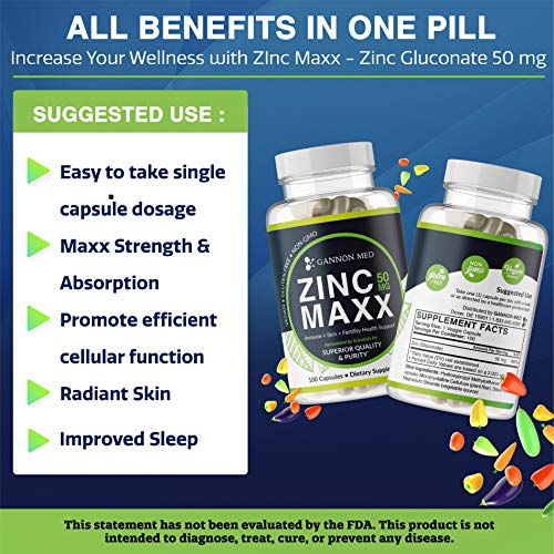 Zinc Maxx - Maximum Zinc Gluconate 50mg per Dose - High Potency & Absorbance - Gentle On Stomach - Immune Support Supplement for Men & Women - Antioxidant - Vegan - Non-GMO - 100 Day Supply - 1 Pack