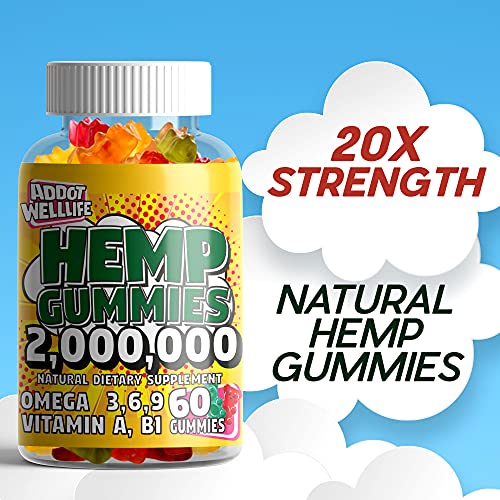 Hemp Gummies 20X - Natural High Potency Vitamin Gummies by ADDOT WellLife - Vegan Hemp Oil Infused Gummy - (2 Bottles 120 Gummies, Original 20X)