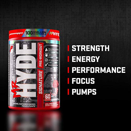 ProSupps Mr. Hyde Signature Series Pre-Workout Energy Drink – Intense Sustained Energy, Focus & Pumps with Beta Alanine, Creatine, Nitrosigine & TeaCrine (60 Servings Lollipop Punch)