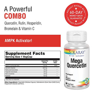 Solaray Mega Quercetin, Healthy Sinus & Immune Support & AMPK Activator, Rutin, Hesperidin & Bromelain, 60 VegCaps