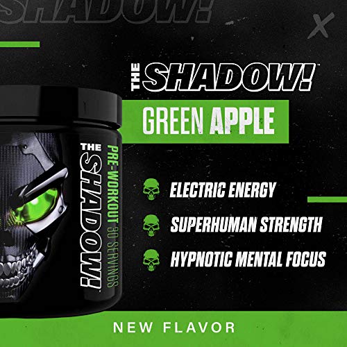 JNX Sports The Shadow! Hard Core Preworkout, A Better Pre Workout Stimulant - Electric Energy, Hypnotic Mental Focus, Superhuman Strength, 350mg of Caffeine, Men & Women | Green Apple | 30 SRV