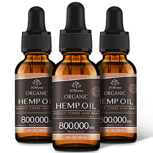 (3Pack) Organic Hemp Oil Extract - 800,000MG Extra Strength - Organically Grown in USA - Non-GMO, Vegan