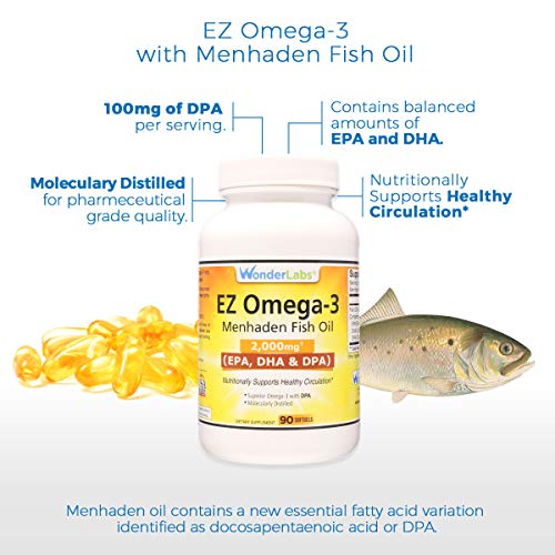 Atlantic Menhaden Fish Oil Supplement Omega-3 2000 mg, Burpless, Made in The USA, Perfect Balance of EPA+ DHA + DPA 180 Softgels