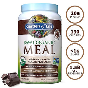Garden of Life Raw Organic Meal Replacement Shakes for Weight Loss - Chocolate Plant Based Protein Powder, Pea Protein, Sprouts, Greens, Dairy Free All in One Shake for Women and Men, 28 Servings