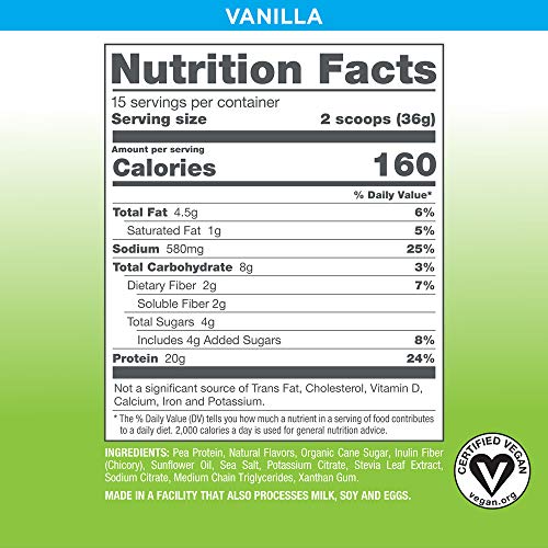 Vegansmart Plant Based Pea Protein Powder by Naturade - Vanilla (15 Servings)