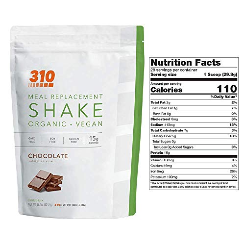 Vegan Organic Plant Protein Powder and Meal Replacement Shake - By 310 Nutrition - Gluten, Dairy and Soy Free - 0g of Sugar | Keto and Paleo Friendly… (Chocolate, 28 Servings)