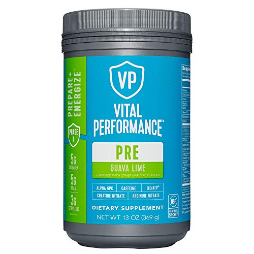 Vital Performance Pre-Workout Powder, NSF for Sport Certified, 5g Vital Proteins Collagen, Low Sugar, 140mg Caffeine, 1.5g Creatine Nitrate, 1.5g Arginine Nitrate, Guava Lime