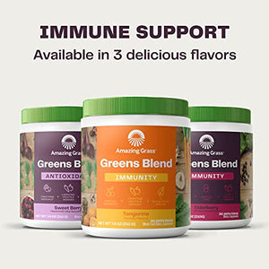 Amazing Grass Greens Blend Immunity Elderberry: Super Greens Powder with 1,000mg Vitamin C, Elderberry, Zinc, Prebioitics & Probiotics, 30 Servings