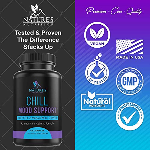 Stress Support Supplement 1000mg, Natural Herbal Formula for Calm, Positive Mood, Relaxation - Made in USA - with Ashwagandha, Niacin, L-Theanine, Rhodiola Rosea, 5-HTP - 120 Capsules