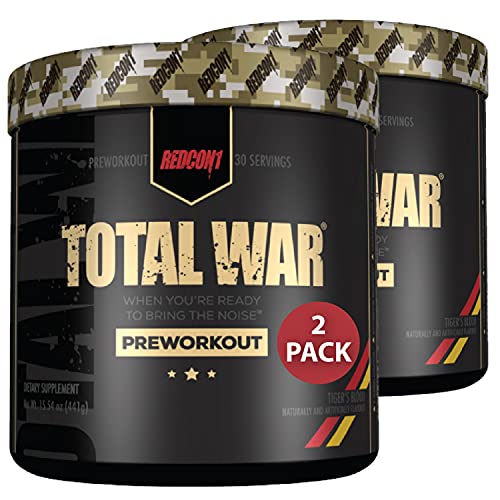 Redcon1 Total War - Pre Workout, 30 Servings, Boost Energy, Increase Endurance and Focus, Beta-Alanine, 350mg Caffeine, Citrulline Malate, Nitric Oxide Booster - Keto Friendly (Tigers Blood) 2-Pack