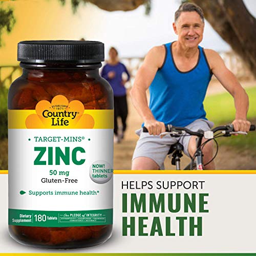 Country Life Target Mins Zinc 50 mg - 180 Tablets - Supports Prostate and Immune Health - Superior Absorption