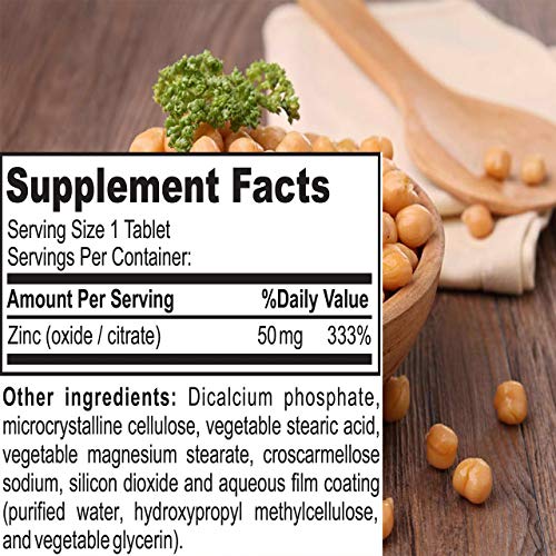 Zinc 50mg [High Potency] Supplement - Immune Support System from Natural Zinc (Oxide/Citrate) 100 Tablets, Made by Nature’s Potent.