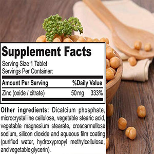 Zinc 50mg [High Potency] Supplement - Immune Support System from Natural Zinc (Oxide/Citrate) 100 Tablets, Made by Nature’s Potent.