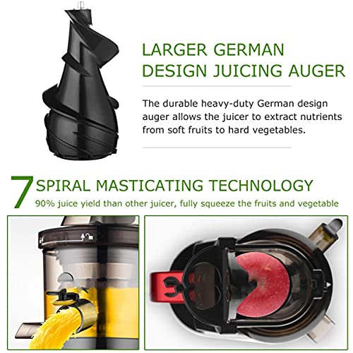 HIZQ Slow Juicer Masticating Juicer Machine, Slow Chewing Juicer, 3-Inch Wide-Groove Cold-Squeezed Juicer for Fruits And Vegetables, High-Yield Vertical Juicer,Red,B