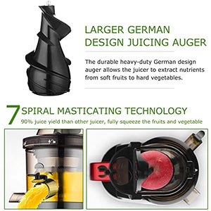 HIZQ Slow Juicer Masticating Juicer Machine, Slow Chewing Juicer, 3-Inch Wide-Groove Cold-Squeezed Juicer for Fruits And Vegetables, High-Yield Vertical Juicer,Red,B