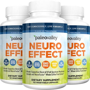 Paleovalley NeuroEffect - Neuro Mushroom Coffee Nutritional Supplement for Stress Relief, Focus, Memory and Energy Support - 3 Pack - 8 Full-Spectrum Mushrooms and Whole Coffee Fruit Extracts