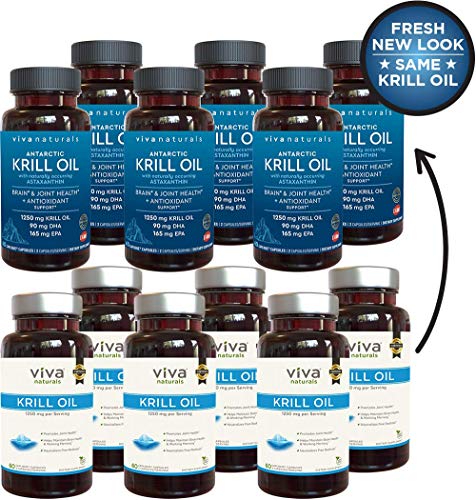 Krill Oil Supplement - Antarctic Krill Oil 1250 mg, Crill Oil Omega 3 with Astaxanthin, DHA Supplements for Joint and Brain Health, No Fishy Taste & Easy to Swallow, 60 Capsules.