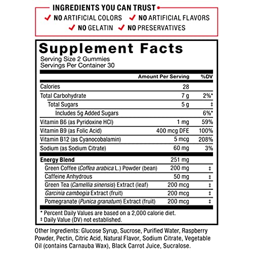 LeanFire Thermo Gummies with B12 Vitamins, Caffeine, & Green Coffee Bean, Boost Energy, Metabolism, Endurance, Stamina, Motivation, Focus, & Performance, Pre Workout Gummies, Force Factor, 60 Gummies