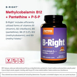 Jarrow Formulas B-Right - 100 Veggie Caps - Low-Odor Vitamin B-Complex Formula - Energy & Metabolism Support - Promotes Brain, Heart & Cardiovascular Health - 100 Servings
