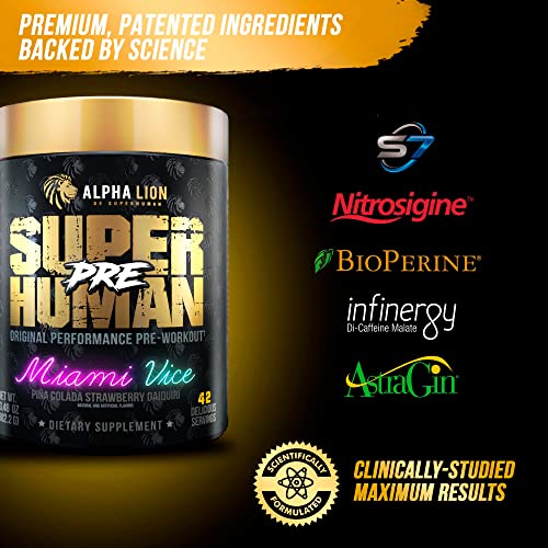 Alpha Lion Pre Workout, Increases Strength & Endurance, Powerful, Clean Energy Without Crash (42 Servings, Miami Vice)