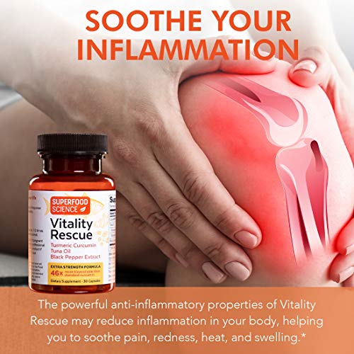 Superfood Science Turmeric Curcumin Supplement with Black Pepper and Omega 3 Fish Oil, High Absorption Turmeric Supplement with Bioperine for Joint and Inflammatory Support, Non GMO, 30 Capsules