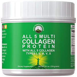 All 5 Multi-Collagen Protein Powder Peptides by Peak Performance. Multi-Collagen Contains All Types I, II, III,V, X. Keto, Paleo Friendly with Hydrolyzed Bovine, Marine, Chicken, Bone Broth Collagens