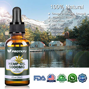 (2 Pack) 5000MG Hemp Oil for Pain, Anxiety & Stress Relief - 100% Natural Organic Hemp Extract - Rich in Vitamin & Omega, Helps with Deep Sleep Skin & Hair Health, Immune System Support