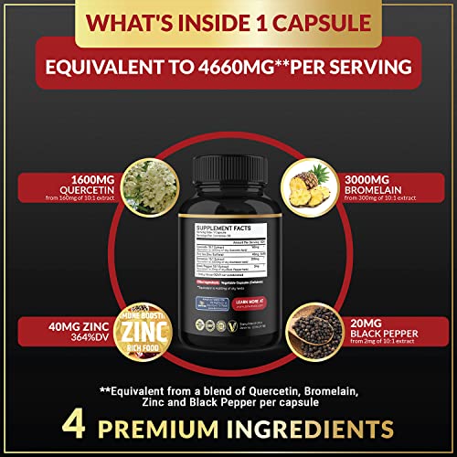 Quercetin Supplement 4660 mg - Supports Cardiovascular Health, Immune System and Antioxidant - with Bromelain, Black Pepper Extract - 3 Month Supply