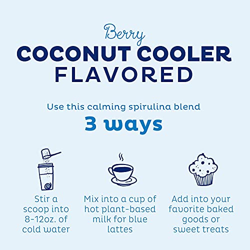 KOS Calming Blue Spirulina Blend with Ashwagandha Powder, Lemon Balm, Reishi Mushroom - Berry Coconut Cooler Flavor, 30 Servings