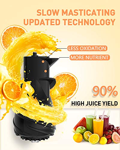 Slow Masticating Juicer, Slow Juicer with 3.2 Big Feed Chute for Whole Fruits Vegetables, Easy to Clean Cold Press Juicer Machine with 900 ml Juice Cup, Juicer Extractor BPA-Free (red)