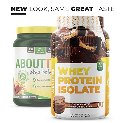 About Time Whey Protein Isolate Chocolate Peanut Butter 2lb - 25g Protein, Non-GMO, 0g Fat, 0g Sugars, No Artificial Sweeteners, 32 Servings