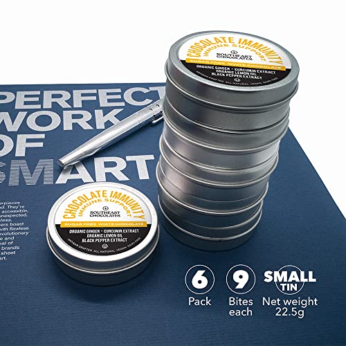 Southeast Chocolates Immunity Bites – Sugar-Free White Chocolate Bites with Organic Ginger, Curcumin Extract and Organic Lemon Oil to Support the Immune System – Vegan, Dairy and Soy Free, All Natural (Small Tin 6 Pack/9 Bites ea.)