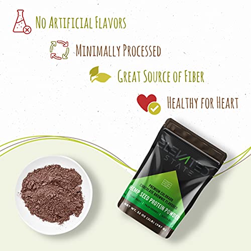 Elevated State Hemp Protein Powder - 32 Fl. Oz. Plant Based Fiber Protein Powder with Amino Acids, Antioxidants - Chocolate Brownie Flavor - Paleo, Keto, and Vegan-Friendly - Locally Sourced in USA
