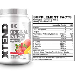 XTEND Original BCAA Powder Strawberry Mango | Sugar Free Post Workout Muscle Recovery Drink with Amino Acids | 7g BCAAs for Men & Women | 90 Servings