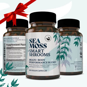 Happy Fox Sea Moss + Smart Shrooms | Brain Booster, Immune Support, Energy Supplements, Mushroom Supplement, Lions Mane | 90 Vegan caps/1500mg | Made in USA | Mushrooms and Irish Sea Moss Capsules