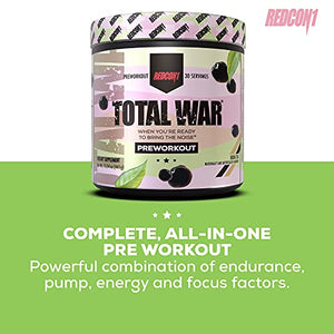 Redcon1 Total War - Pre Workout, 30 Servings, Boost Energy, Increase Endurance and Focus, Beta-Alanine, 350mg Caffeine, Citrulline Malate, Nitric Oxide Booster - Keto Friendly (Boba Tea)