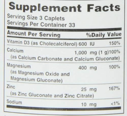 (2 Pack) Nature's Bounty Calcium-Magnesium-Zinc Caplets, 100-Ct ea.