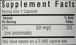 Bluebonnet Nutrition Zinc Picolinate 50 mg Vegetable Capsules, Best for Hormonal & Immune Health, Prostate Health, Skin, Vegan, Non GMO, Gluten Free, Soy Free, Milk Free, Kosher, 100 Vegetable Capsule