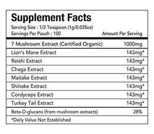 Tiger 7 Mushroom Extract Powder – Organic Superfood Mushroom Powder, Antioxidants, Immune System Booster, Brain Health, Powerful Natural Ingredients, Vegan, Dairy Free, Non-GMO, 3.5oz (100g)