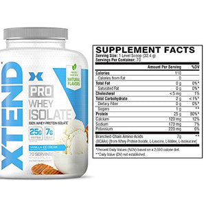 XTEND Pro Protein Powder Vanilla Ice Cream | 100% Whey Protein Isolate | Keto Friendly + 7g BCAAs with Natural Flavors | Gluten Free Low Fat Post Workout Drink | 5lbs