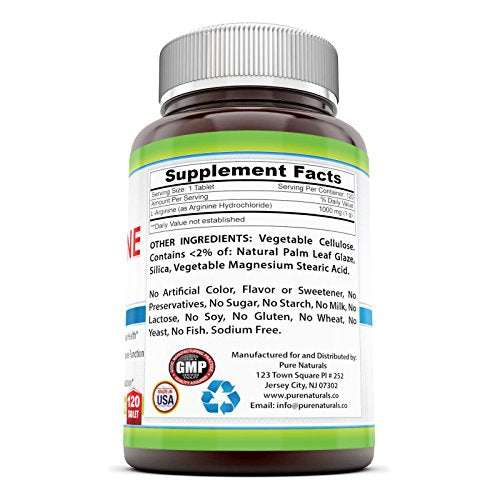 Pure Naturals L-Arginine 1000 Mg, 120 Count